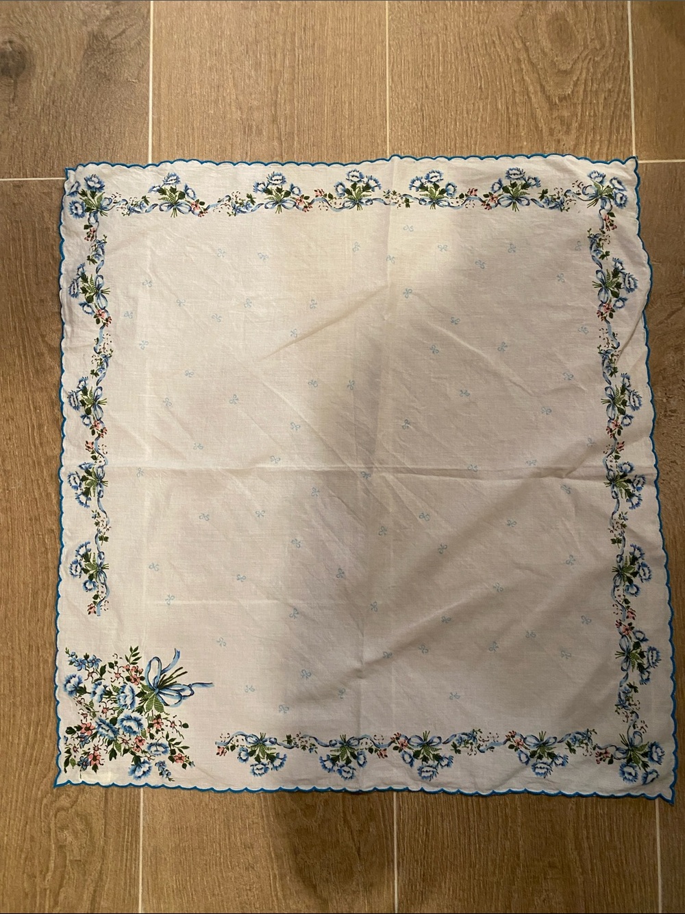 LoveShackFancy Cream Scarf with Blue Floral Embroidery